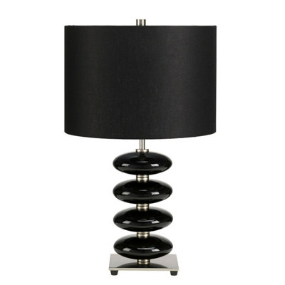  - Stylish Black Glazed Ceramic Table Lamp With Faux Linen Shade And Led Bulb