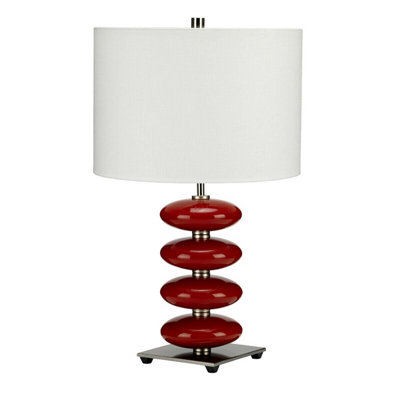 Elegant Red Glaze Table Lamp With Polished Nickel And White Shade from B&Q