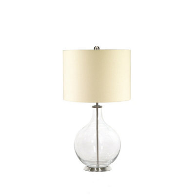  - Elegant Clear Pear Shaped Table Lamp With Cream Linen Shade