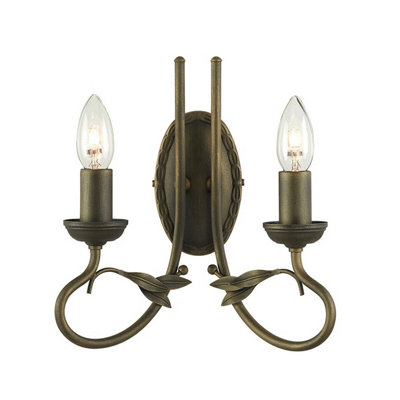 Elegant Twin Wall Light In Black And Gold With Leaf Design And Led E14 Bulb from B&Q