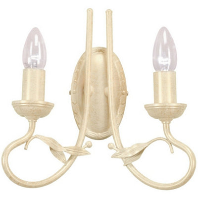 Elegant Twin Wall Light In Ivory And Gold With Metal Leaf Frame For Led Bulbs from B&Q