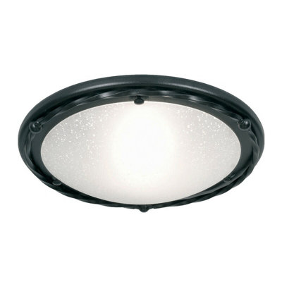 Elegant Black Flush Light With Twisted Iron And Opaque Glass Shade from B&Q