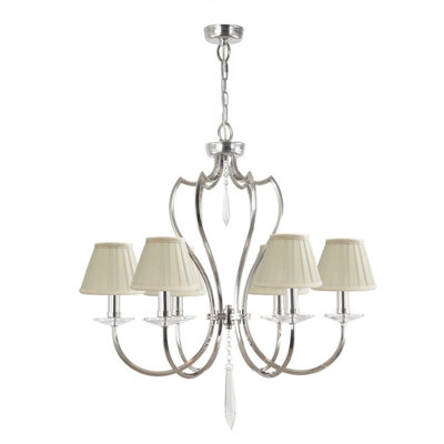 Elegant 6 Bulb Chandelier With Polished Nickel Finish And Led E14 Bulbs