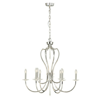  - Elegant 9-Bulb Chandelier Ceiling Light In Polished Nickel With Led E14 Bulbs