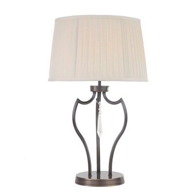 Elegant Ivory Pleated Shade Table Lamp With Cut Glass Droplet And Dark Bronze Finish from B&Q