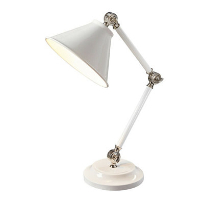 Elegant White Table Lamp With Polished Nickel Finish And Led Bulb
