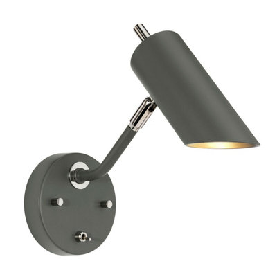 Stylish Dark Grey Wall Light Sconce With Polished Nickel Finish And Led E27 Bulb from B&Q