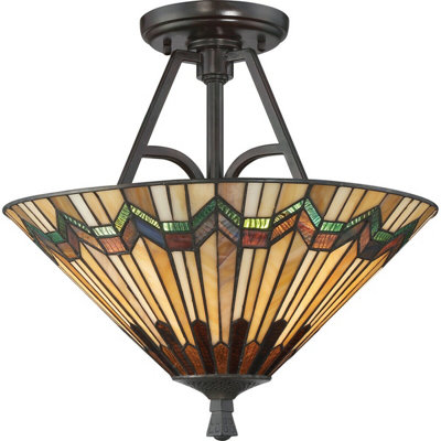 Elegant 2 Bulb Tiffany Style Semi Flush Mount Light Fixture With Valiant Bronze Finish from B&Q