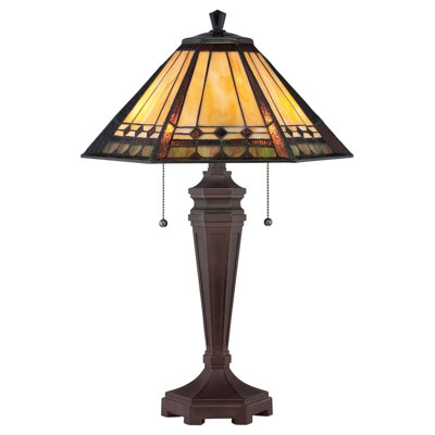 Elegant Tiffany Style 2 Bulb Table Lamp With Coloured Glass And Bronze Patina Base from B&Q