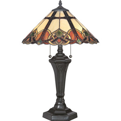  - Elegant Tiffany Style 2 Bulb Table Lamp With Vintage Bronze Base