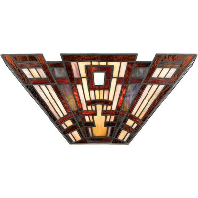 Elegant Twin Wall Uplight With Tiffany Style Glass Shade In Valiant Bronze Finish from B&Q