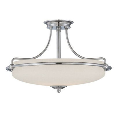Elegant Antique Nickel Semi Flush Uplighter With Etched Glass Shade from B&Q