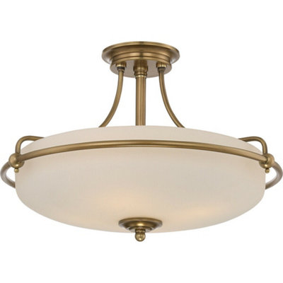  - Elegant 4 Bulb Semi Flush Light In Weathered Brass With Led E27 Socket