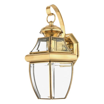  - Stylish Outdoor Ip44 Wall Light In Highly Polished Brass With Led E27 Bulb