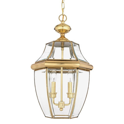 Stylish Ip23 2 Bulb Chain Lantern Light In Highly Polished Brass With Led E14 Socket
