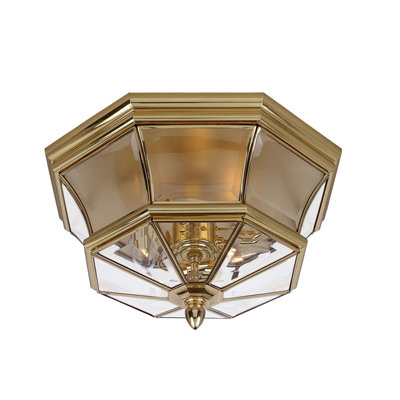  - Elegant Outdoor Ip44 3 Bulb Flush Light With Polished Brass Finish