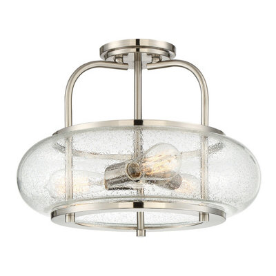 Elegant Semi Flush 3 Light Fixture With Clear Seeded Glass And Brushed Nickel Finish from B&Q