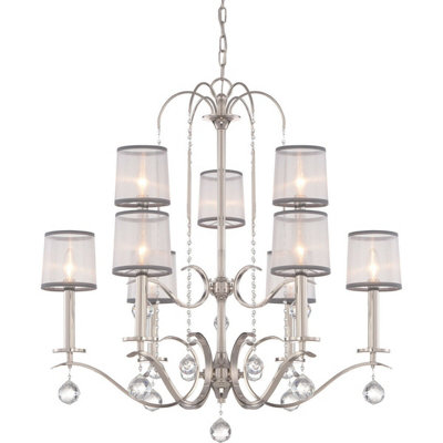  - Elegant 9 Bulb Imperial Silver Chandelier Pendant Light With Led E14 40W Bulbs