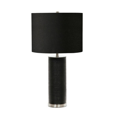 B&Q Elegant Ribbed Table Lamp With Faux Linen Shade And Led Bulb Black