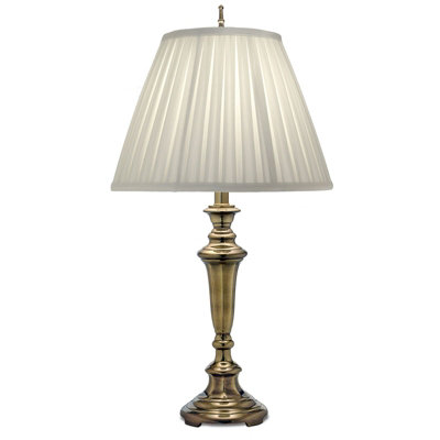 Elegant Oyster Silk Sheen Table Lamp With Burnished Brass Finish And Led Bulb from B&Q