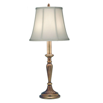 Elegant Tall Slim Table Lamp With Ivory Shade And Antique Brass Finish from B&Q