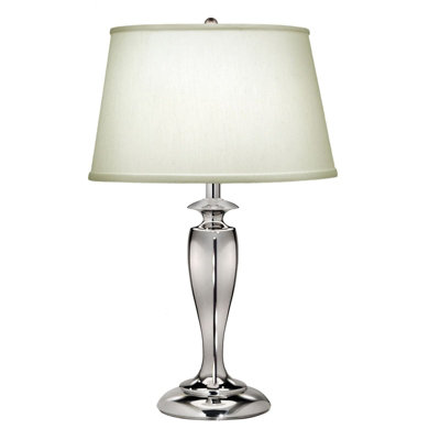 Elegant Zinc Cast Table Lamp With Satin Shade And Polished Nickel Finish from B&Q