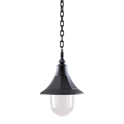  - Stylish Outdoor Ip44 Chain Lantern With E27 Led BulbBlack Polycarbonate Design