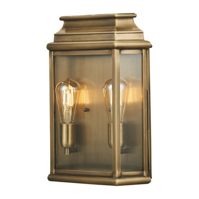  - Stylish Outdoor Ip44 Twin Wall Light In Aged Brass With Led E27 Socket