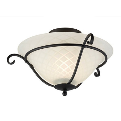 Elegant Black Gothic Flush Light With White Glass ShadeLed E27 100W from B&Q