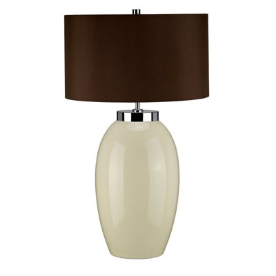 Elegant Large Cream Ceramic Table Lamp With Brown ShadeLed Compatible E27 60W from B&Q