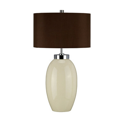 Elegant Small Ceramic Table Lamp With Brown Faux Silk ShadeLed Compatible from B&Q