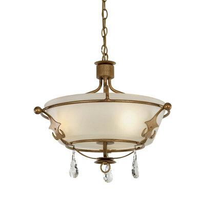 Elegant 3 Bulb Semi Flush Light With Crystal Droplets In Gold Patina Finish from B&Q
