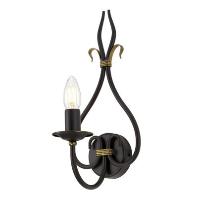 Elegant Timeless Wrought Iron Wall Light Sconce In Rust And Gold With E14 Led Compatibility from B&Q