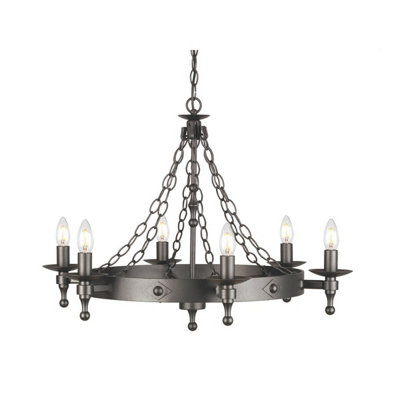 Elegant 6 Bulb Wrought Iron Chandelier With Graphite Finish And Led E14 Bulbs from B&Q