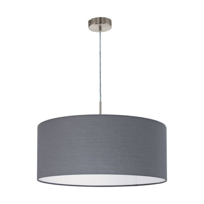 Stylish Satin Nickel Pendant Ceiling Light With Grey Fabric Shade from B&Q