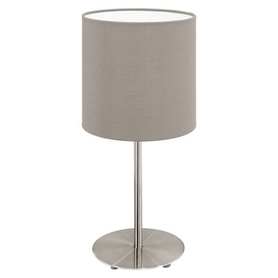 B&Q Elegant Satin Nickel Table Desk Lamp With Taupe Shade And E27 Bulb Compatibility