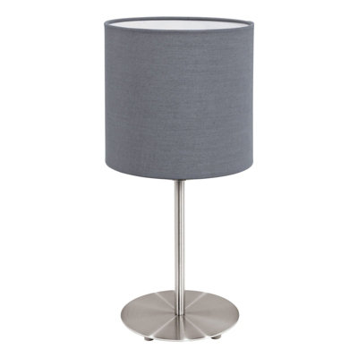 Elegant Satin Nickel Table Desk Lamp With Grey Fabric Shade from B&Q