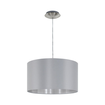 B&Q Satin Nickel Fabric Pendant Ceiling With E27 Bulb Socket Grey/Light