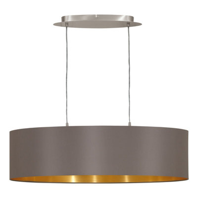 Elegant Satin Nickel Pendant Ceiling Light With Cappuccino Gold Fabric Shade from B&Q