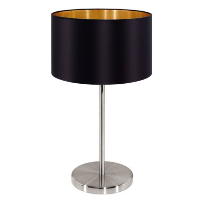 Elegant Satin Nickel Table Lamp With Black Gold Fabric Shade from B&Q