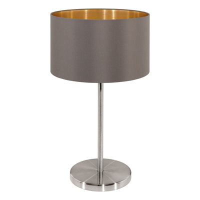 Elegant Satin Nickel Table Lamp With Cappuccino Gold Fabric Shade from B&Q