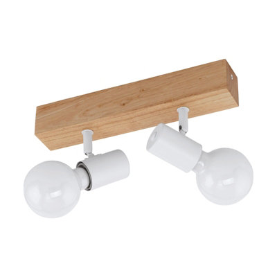 B&Q 2 Spot Wall Flush Ceiling Light Colour Brown White Shade Bulb E27 2X60w Light/Brown/White