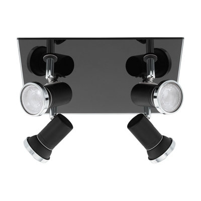 Stylish Black Chrome Flush Ceiling Light With Clear Glass Shade And Gu10 Bulbs from B&Q