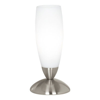 Elegant Satin Nickel Table Lamp With White Glass Shade And E14 Bulb from B&Q