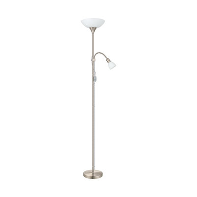 - Satin Nickel Floor Lamp With Adjustable Reading Light And White Shade