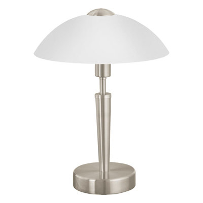 Elegant Satin Nickel Table Lamp With White Glass Shade from B&Q