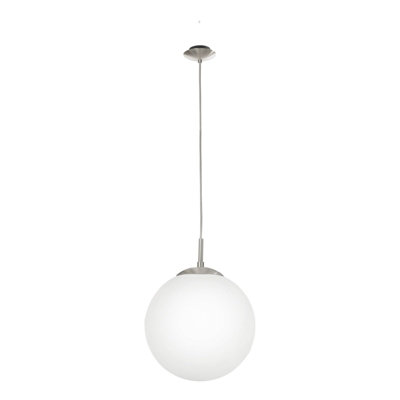 Stylish Satin Nickel Pendant Ceiling Light With White Opal Glass Shade from B&Q