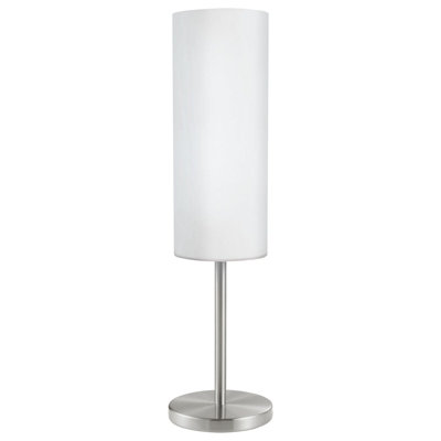 Satin Nickel Table Lamp With White Glass ShadeE27 Bulb Compatible from B&Q