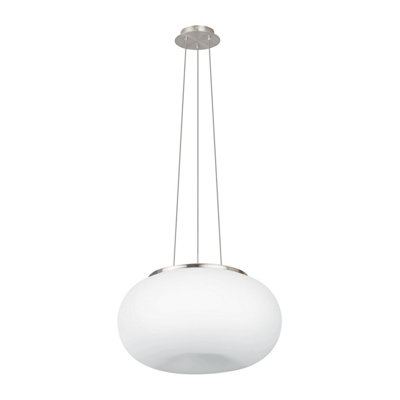 Elegant Satin Nickel Pendant Ceiling Light With White Opal Glass Shade from B&Q