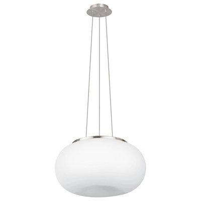 Stylish Satin Nickel Pendant Ceiling Light With White Opal Glass Shade from B&Q